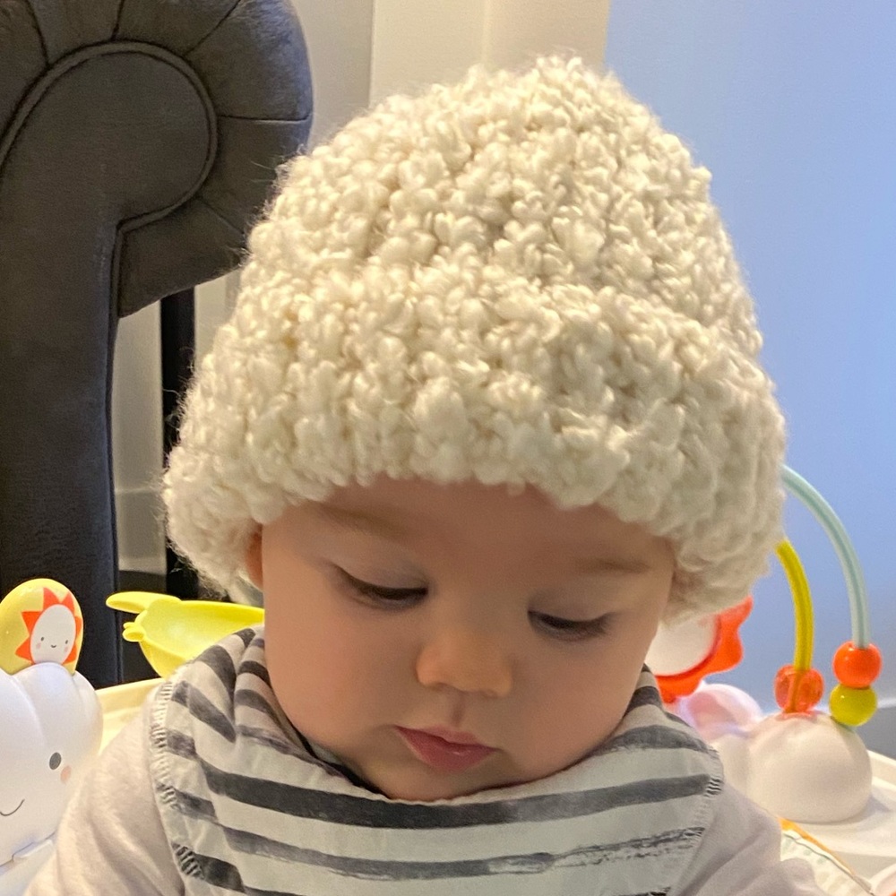 Handmade knit baby hat, beige